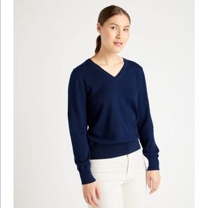 Quince Navy Merino Wool V-Neck Sweater